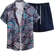 [Generic] Men's Summer 3D Digital Printed Short Sleeved Shirt And Shorts Casual Sports Suit Mens Ruffle Tux