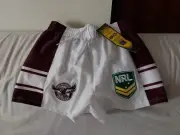 MANLY SEA EAGLES BNWT NRL RUGBY LEAGUE SHORTS SIZE 8