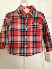 Carter's Plaid Shirt Boys 12 Months Elephant Orange Teal White