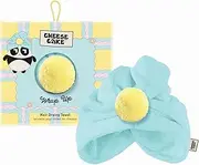 Upper Canada Cheese Cake Hair Drying Turban Towel Blue Yellow Pom Pom Girls Wrap Up Absorbent Microfibre