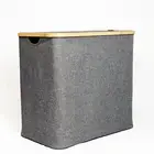 Laundry Hamper with Lid Cover - Sturdy Tall Bamboo Laundry Basket Clothes Org...