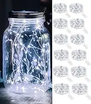 12 Pack Fairy Lights Battery Operated 2M 20LED Mini String Lights Mason Jar Lights Waterproof Silver Wire Light Fireflies Twinkle Lights for Wedding Centerpiece Party Christmas Lights Decor White