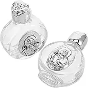 MUSISALY Set of 2 Little Catholic Religious Glass Bottles Decorative Embossed Flower Water Containers for Home