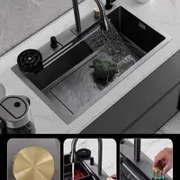 在飛比找蝦皮商城精選優惠-瀑布大單槽 304不鏽鋼水槽 廚房飛雨家用台下加厚洗碗 洗手