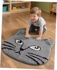 Cute Cat Bath Mat, Plush Absorbent Bath Mats for Bathroom, Non-Slip Grey Cat