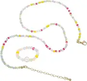 [LRXIYODE] Colorful Necklace Ring Set for Women Beaded Choker Crystal Beads Fashion Jewelry for Everyday Wear