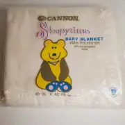 Vintage Cannon Sleepytimes Baby Blanket White Polyester Nylon Binding 40" By 45"