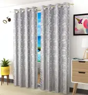 New Set Of 2 Pcs Polyester Door Curtains Set 9 Feet Long Gray