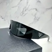 New Prada Runway Sunglasses Black Symbole Wrap Mask Acetate Authentic