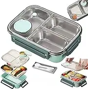 Stainless Steel Lunch Box with 4 Compartments, 850ml Bento Box Set with Leakproof Lid, Utensils, and Easy Portability for School, Work, Camping, and Travel