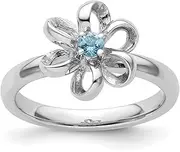 [Stackable Expressions] 925 Sterling Silver Prong set Stackable Polished Blue Topaz Flower Ring Size 8-Stackable-Ring for Women
