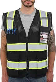 Dib Safety Reflective Vest High Visibility Two Tone with Pockets and Zipper, ANSI Class 2 Compliant, Yellow with Orange Trim
