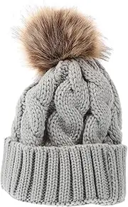 [Minkissy] Warm Woolen Knitted Hat for Women Stylish Fisherman Cap Earflaps Knitted Headgear for Female Comfortable and Fashionable Light Grey