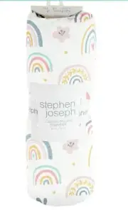 New NWT Stephen Joseph Girl Rainbow Flower Cotton Muslin Swaddle Blanket 47 X 47