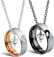 [ZELORES] Matching Necklaces For Couples Pendant Necklace For Women Men Matching Promise Rings Pendant Set Stainless Steel Couple Necklace For Him And Her Anniversary Valentine's Day Jewelry Gift