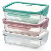Glasslock 3 Piece Rectangle Food Container Set With Lids 400ml
