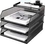 Gcerfby Document Storage Rack, Desk File Organiser With Extra Vertical File Sorter, A4 Paper Desktop Filing Trays, 32x30x25cm, Easy To Use, Portable For Home Office