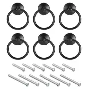 6Pcs Round Ring Pulls Drawers Knobs Black for Dresser Cupboard Wardrobe