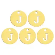 Alphabet Letter Charm Letter J 12mm(1/2") Round Alphabet Charm Gold Tone 5 Pcs