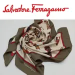 二手真品 SALVATORE FERRAGAMO 精品絲巾 高跟鞋圖樣 100%絲 86*86CM 義大利製 衣889