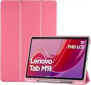 [ProCase] Smart Case for Lenovo Tab M11/Tab K11 LTE 11" 2024 TB330FU with Pen Holder, Slim Stand Tri-Fold Hard Shell Protective Tablet Cover Translucent Back Case Support Auto Wake/Sleep -Melonpink