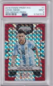 2018 Panini Prizm World Cup No. 1 Lionel Messi Red Mosaic Prizm PSA 9