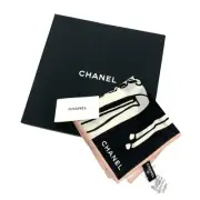 Chanel Scarf Black White Pink Coco Mark Icon 64cm