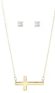 Alfani Gold-Tone Cross Pendant Necklace & Cubic Zirconia Stud Earrings, 17"+2"
