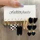 Black peach heart black white 5-piece Set Earrings female