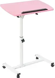 Rolling Laptop Desk with Removable Top Portable Computer Table Height Customizable for Bed Sofa Home Office Snacks (Pink)