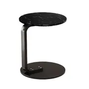 SOGA 50cm Black Marble Mini Side Table Movable Lightweight w/ Black Frame