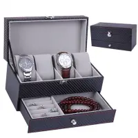 在飛比找Yahoo!奇摩拍賣優惠-高質感歐式 PU 皮革 4格 手錶盒 皮革手錶盒 珠寶盒首飾