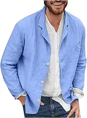 [Generic] Men's Cotton Linen Shirts Long Sleeve Button Down Summer Casual Loose Fit Coat Home Beach Vacation Fashion Top, C#blue, Small, C#blue, Small