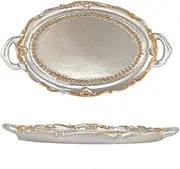 [Generic] Vintage Jewelry Holder Tray European Style Ring Holder Earring Stand Decorative Display Plate Makeup Organizer for Table Centerpieces (Silvery, One Size)