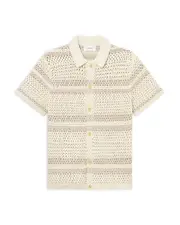 Les Deux Gianni Short Sleeve Striped Open Knit Shirt