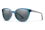 Smith Optic Cheetah Ladies Cateye Sunglasses in Cool Blue Crystal/Polarized Gray