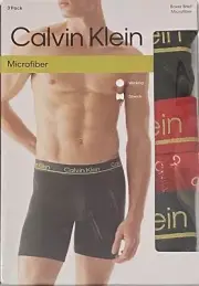 Calvin Klein 3 Men's Microfiber Boxer Briefs Large 36-38 Black/Red NP2627