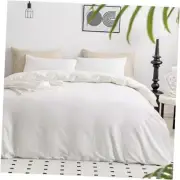 Cotton Duvet Cover Queen Size - 100% Washed Cotton Queen(90"×90") Cream White