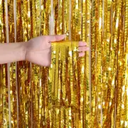 Metallic Gold Wave Tinsel Foil Fringe Curtain