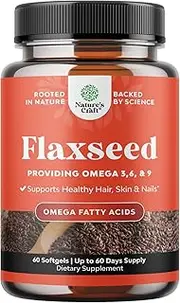 Omega Flaxseed Oil 1000mg Softgels - Flax Seed Oil Capsule for Brain Support Constipation Relief Cycle Support and Heart Health Supplement - Natural Omega 3 6 9 Supplement for Hair Skin and Nails