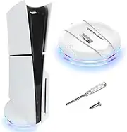 JDGPOKOO Vertical Stand with Lights for PS5 Slim Console, Base Stand Accessories Compatible with PlayStation 5 Slim Disc and Digital Console with Screw, White