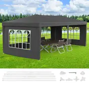 Advwin 3x6 Grey Marquee Waterproof PE Gazebo Outdoor Party Tent with 4 Sidewalls and Windows