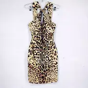 NWT Ark & Co. Leopard Print Halter Top Dress, Padded Cups Women's Small NEW Midi