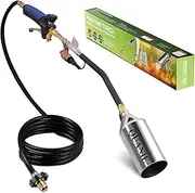 Propane Torch Burner Weed Torch High Output 1,200,000 BTU with 10FT Hose,Heavy Duty Blow Torch with Flame Control and Turbo Trigger Push Button Igniter,Flamethrower for Garden Wood Ice Snow Road (Blue