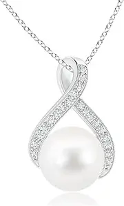 [Angara] Freshwater Cultured Pearl Swirl Ribbon Pendant Necklace with Diamonds in Sterling Silver/14ct Solid Gold for Women | June Birthstone Jewellery for Her
