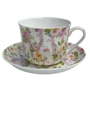 Breakfast Cup and Saucer Set Fine China NEW Gift Boxed Pink Bouquet 500ml 17.5oz