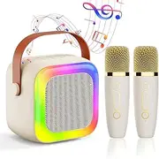 Karaoke Machine for Kids Teen Adults, Kids Karaoke Machine with 2 Wireless Microphones and LED Lights Toys for Birthday Party, Home, Gifts for 4 5 6 7 8 9 10 11 12+ Years Girls Boys (White)
