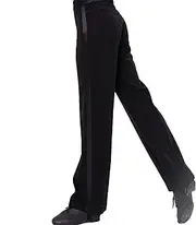 [ZYMOZYM] Men Black Elastic Waist Loose Fit Lounge Trousers Latin Ballroom Jazz Salsa Modern Dance Pants