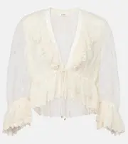 [Chloe] Chloé Ruffled embroidered lace blouse AU 12 white