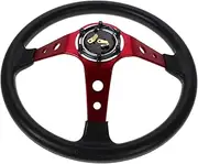 Vaguelly Universal Drifting Steering Wheels 14 Inch 350mm Pu Racing Steering Wheels For Car Golf Cart And Marine With Horn Button Red
